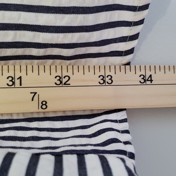 Eclair Mini Sundress XS Navy Blue Cream Ivory Striped Seersucker Pockets Straps - Picture 13 of 15